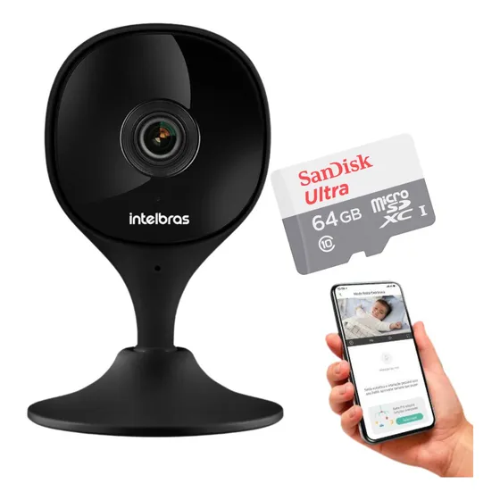 Câmera Wi-fi Imx Black Intelbras Mibo + Sd 64gb Ultra