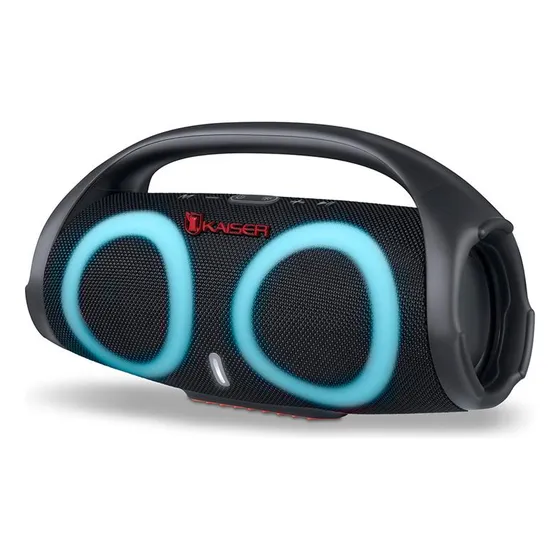 Bocina Bluetooth Kaiser KSW-2018BK a Prueba De Salpicaduras Bocina Portátil 2 x 3” Pulgadas Bafle Para Exteriores Con Potencia De Audio 16 W Bocina Inalámbrica Recargable Negra