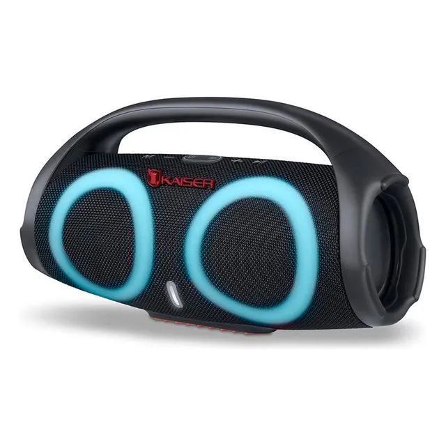 Bocina Bluetooth Kaiser KSW-2018BK a Prueba De Salpicaduras Bocina Portátil 2 x 3” Pulgadas Bafle Para Exteriores Con Potencia De Audio 16 W Bocina Inalámbrica Recargable Negra