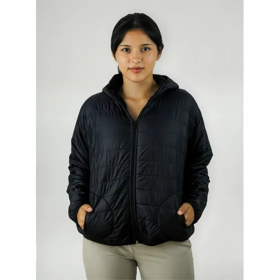 Casaca Con Peluche Impermeable Negro Mujer
