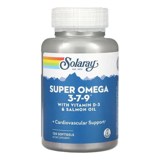 Solaray Super Omega 3-7-9 Mas Vitamina D-3 120 Cáps Sabor Sin Sabor