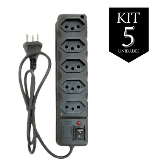 Kit Com 5 Filtro De Linha 5 Tomadas Fusível Protetor