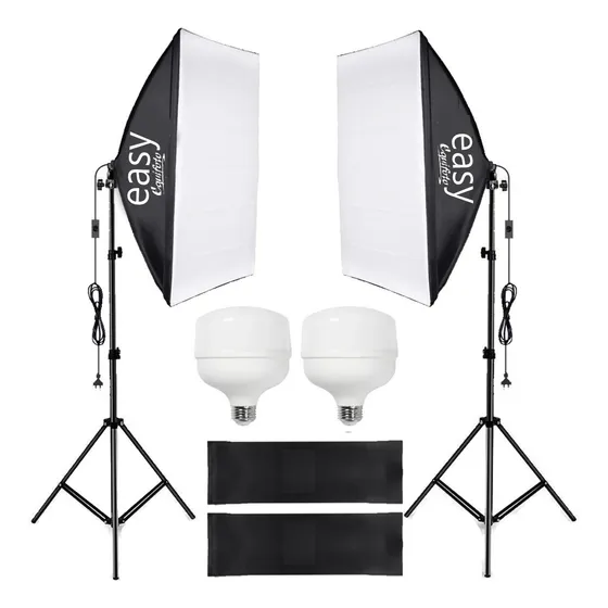 Kit Par Soft Box 50x70cm Estúdio Luz Continua Soquete E27