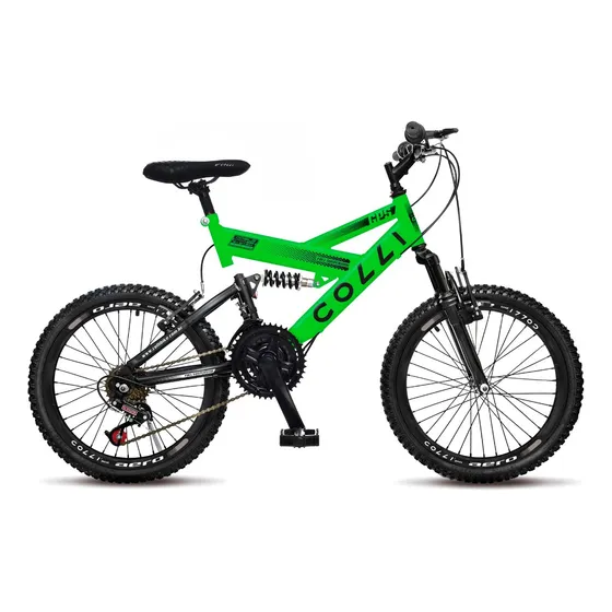Bicicleta Colli Gps Dupla Suspensão Full Aro 20 21v Cor Verde Neon Tamanho do quadro 14