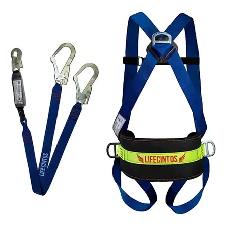 Cinto Trabalho Em Altura 3 Pontos E Talabarte Duplo Abs Cor Azul Tamanho Único E Ajustabel Life