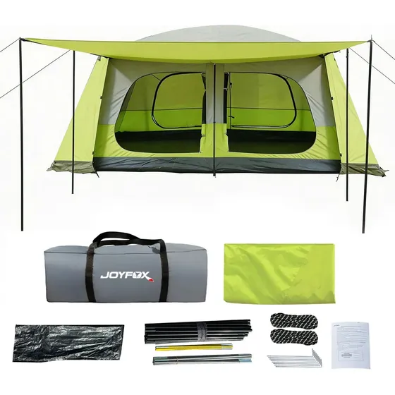 Barraca Camping 12-16 Pessoas 420*305*200cm Impermeavel 5000mm Grande Varanda Barraca Familiar Anti-uv Verde