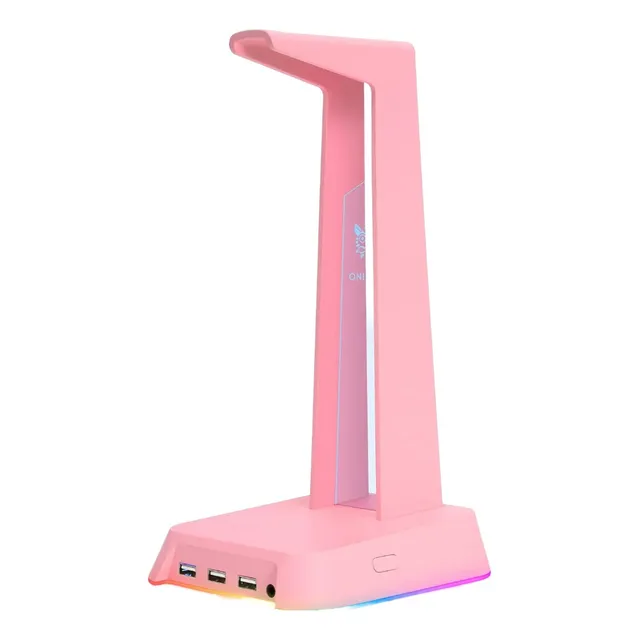 Soporte De Audífonos Onikuma Rgb St-2 - Puertos Usb - Rosa