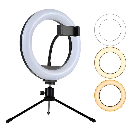 Ring Light Lucacell 20cm com Tripé de Mesa USB Luz Fria Morna Quente