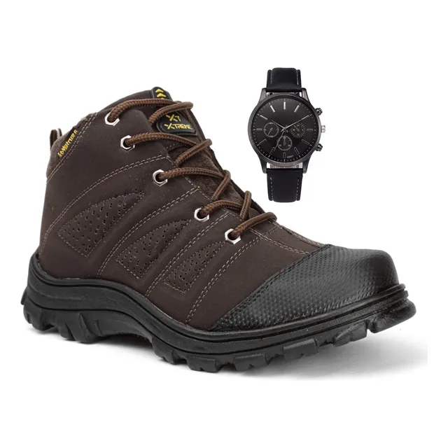 Bota Masculina Adventure Coturno Trilha Botina Com Relógio