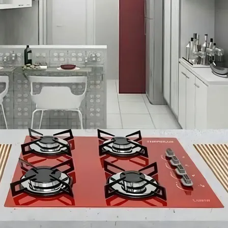 Cooktop 4 Bocas Ultra Chama Vermelho Bivolt Trempe de Chapa Chamalux