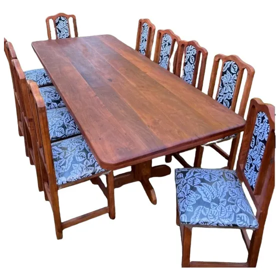 Mesa De Algarrobo 2,5 Mts + 10 Sillas Tapizadas Super Oferta