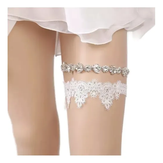 Conjunto Liguero De Encaje Elástico De Novia Con Cristal Per