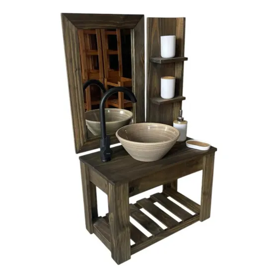 Combo Vanitory  Campo Colgante 60 Cm Bacha Espejo Y Griferia