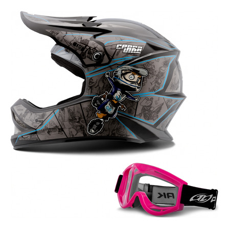 Kit Capacete Motocross Infantil Cartoon Racing + Óculos 788 Kit Capacete Motocross Infantil Cartoon Racing + Óculos 788
