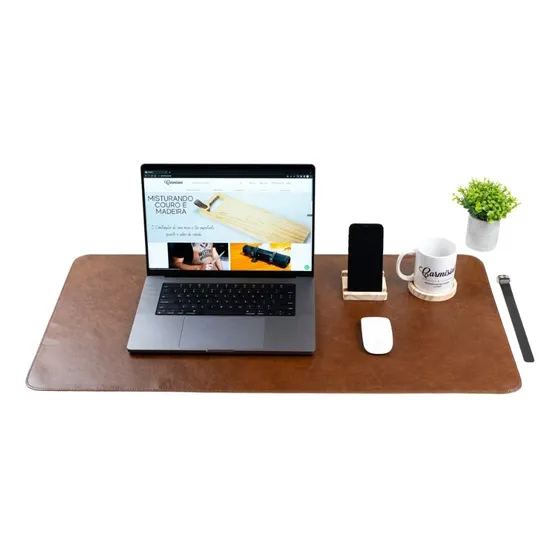Mousepad Couro Legítimo Deskpad 90x45cm Luxo Com Costura