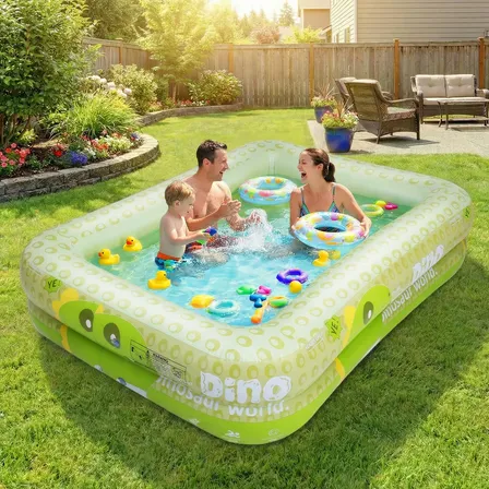 Alberca Inflable Para Niños Y Adultos, Laspang 205x150x50cm Verde De Dinosaurios Piscina Engrosada, Piscina Familiar Para Bebés, Al Aire Libre, Jardín, Patio Trasero, Fiesta De Agua De Verano