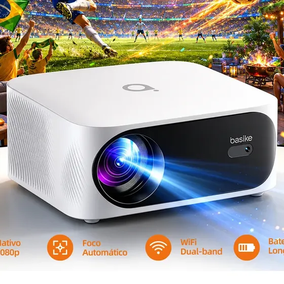 Projetor Basike Ba-TY218 Smart LED Full HD 1080P Nativo Com WiFi 6 e Bluetooth Para Home Theater e Cinema de 180"