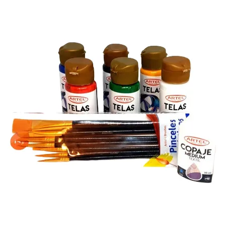 Pintura Para Tela 60ml X6uni + Set De Pinceles 7 Uni+copaje