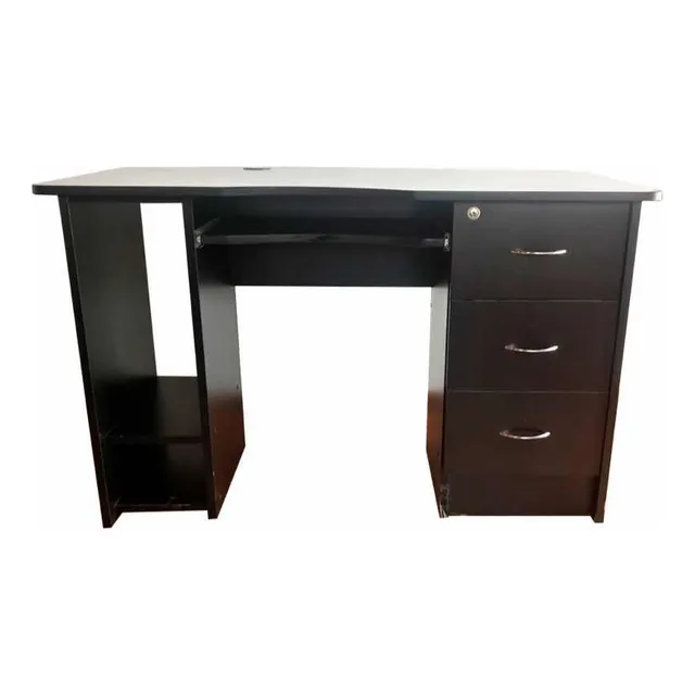 Escritorio Melamine Negro Con Tablero Teclado Y 3 Cajones