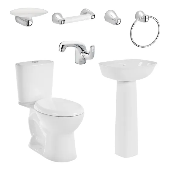 Combo Sanitario Corona Aluvia Redondo Con Pedestal Blanco
