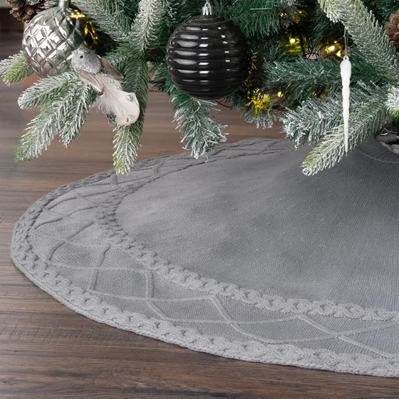 Pie De Árbol Navidad Tejido Tipo Lana Esquimal, Falda Para Pino Navideño, Gris