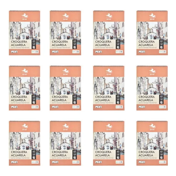  Pack 12 Croquera De Dibujo Acaurela A3 160gr 42x30cm
