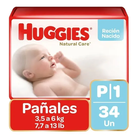 Pañales Huggies Natural Care - 34 un Talla P