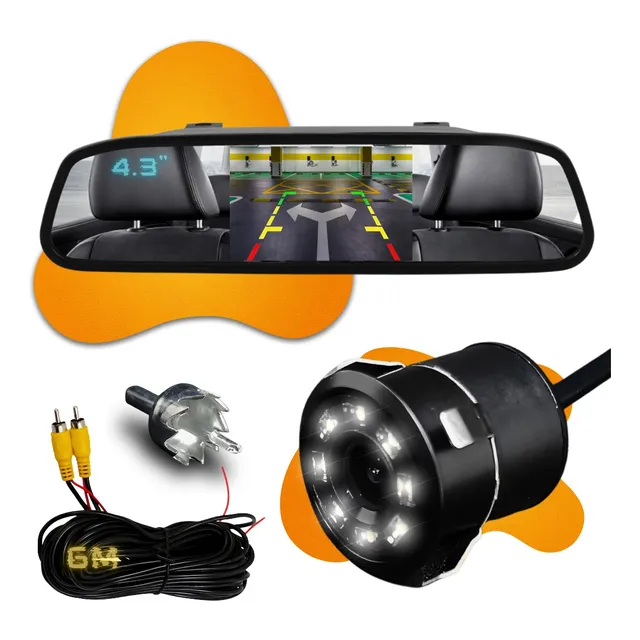 Espelho Retrovisor Lcd 4.3 Câmera Ré Led Noturna Embutir 12v