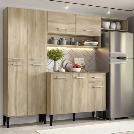 Cozinha Compacta Arizona Glam Carvalho Carraro Cor Marrom-claro
