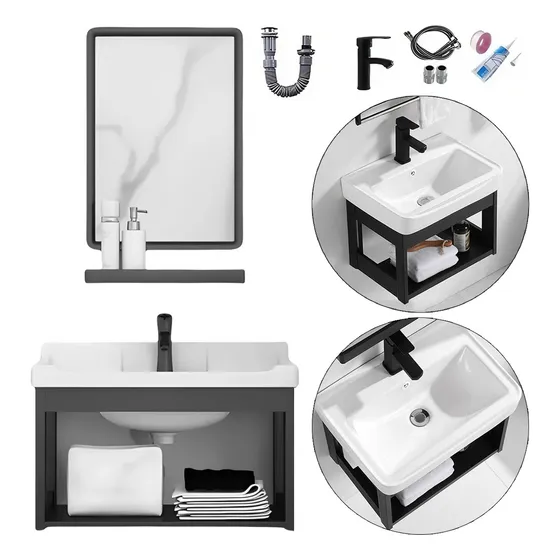 Lavabo Para Baño Marmol Rectangular Con Estantería Espejo