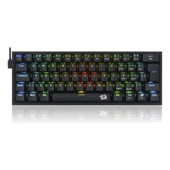 Teclado Mecânico Redragon Fizz Pro Wireless 60% Preto Brown Idioma Português Brasil