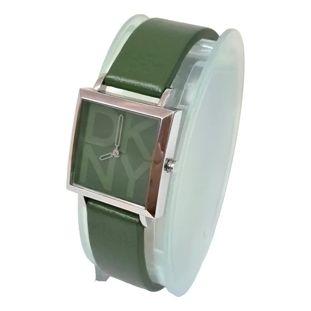 Reloj Dkny Original Correa Cuero Verde Musgo Caja De Acero
