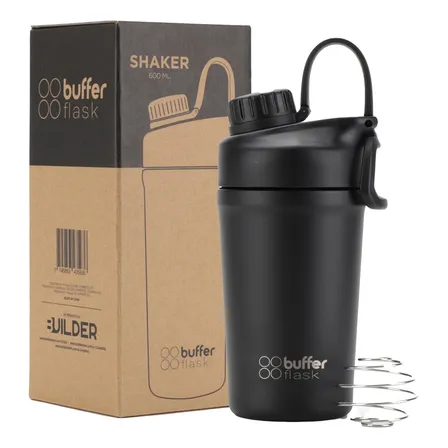 Shaker Proteina Agua Buffer Gym Acero Inoxidable 600ml Mixer Negro