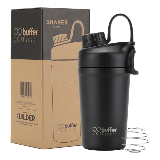 Shaker Proteina Agua Buffer Gym Acero Inoxidable 600ml Mixer Negro