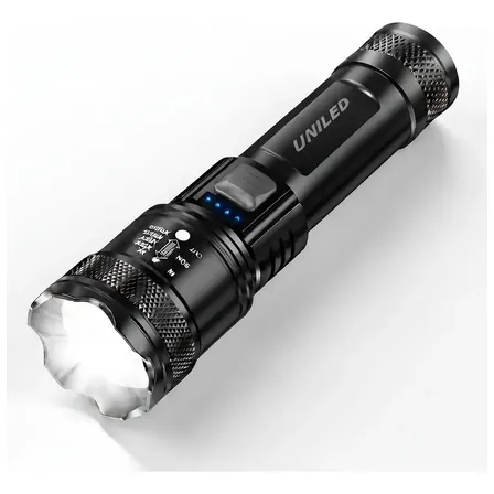 Lanterna Militar Tatica LED Mais Forte do Mundo Potente Zoom Telescópico Alto Brilho Resistente Agua Sitio Fazenda UNILED