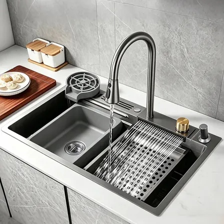 Cuba Pia De Cozinha Gourmet Inox 304 Com Torneira Acessórios Cinza