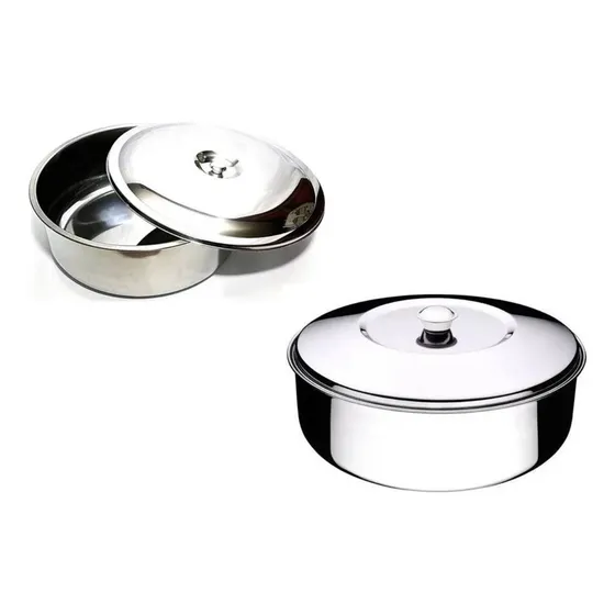 Kit 2 Bacias De Aço Inox Com Tampa - 4,5 E 8 Litros
