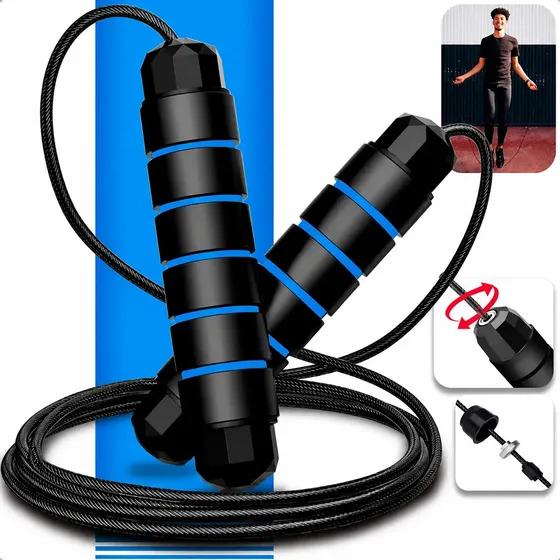 Corda de Pular Speed Rope 3M Profissional Academia Fit com Rolamento Duplo Cabo de Aço e Pegadores Emborrachados Ajustável