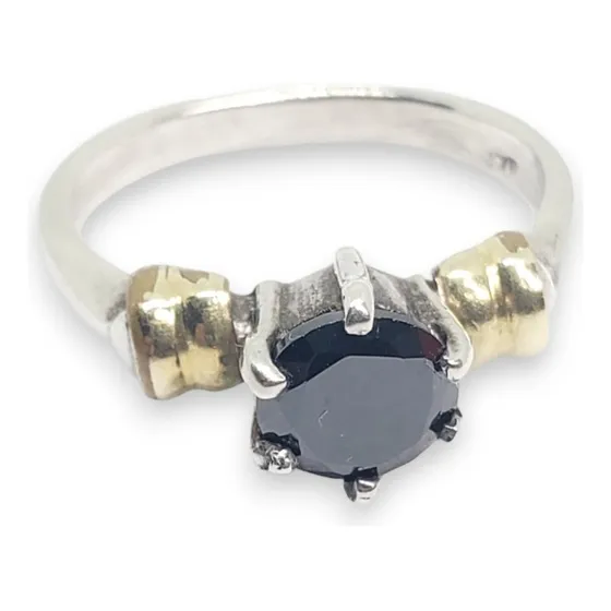 Anillo Plata Y Oro Tipo Solitario Onix