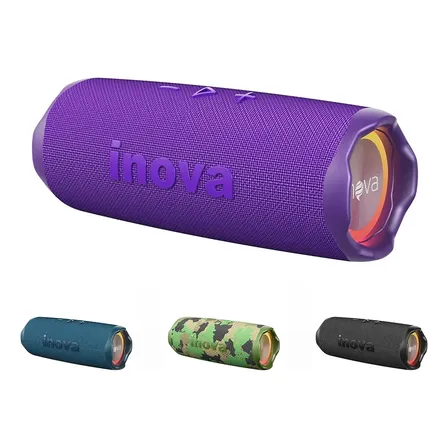 Caixa De Som Portatil Inova Caixinha Com Rgb Tws Recarregável Subwoofer, Potente Caixas Bluetooth Ideal Festas Ao Ar Livre E Uso Diário Cor Roxa