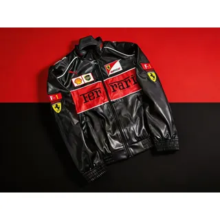 Jaqueta De Couro De Motociclista Vermelha 2506 Neutra F1 Bordada
