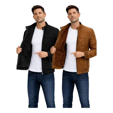 Kit 2 Jaqueta Masculina Forrada Casual Casaco Elegante Preto E Marrom P