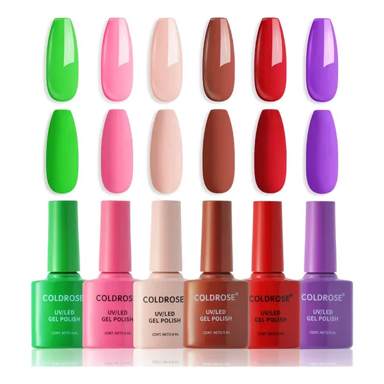 Gama De 6 Colores Gel Esmalte Semipermanente Uñas Coldrose