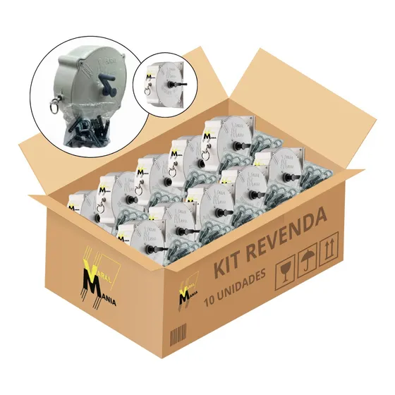 Kit 10 Varal Recolhível Parede 15m Branco + 10 Kit Instalar
