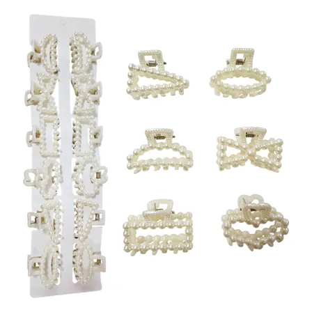 Pack Pinches 12 Unidades Tiburón Pinza Cabello Perlas Borde