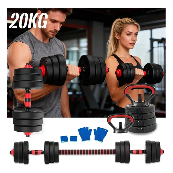 Kit Halteres E Anilhas Kettlebell Ajustáveis Academia 20kg