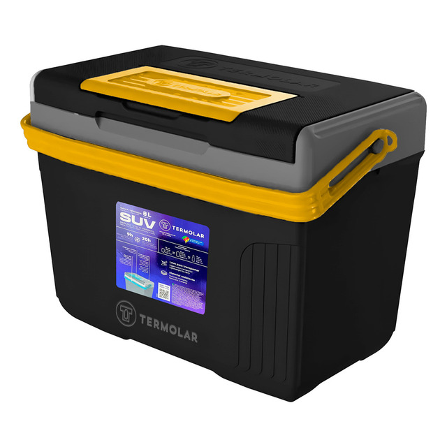 Caixa Termica Suv Cooler Com Alça 8 Litros Praia Pesca Camping Cor Preto E Amarelo Termola... Caixa Termica Suv Cooler Com Alça 8 Litros Praia Pesca Camping Cor Preto E Amarelo Termola...