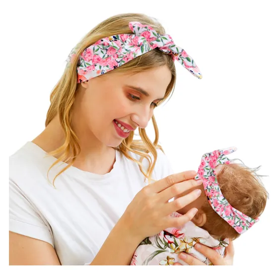 Faixa De Cabelo Cabeça Turbante Mamãe E Filha Flores