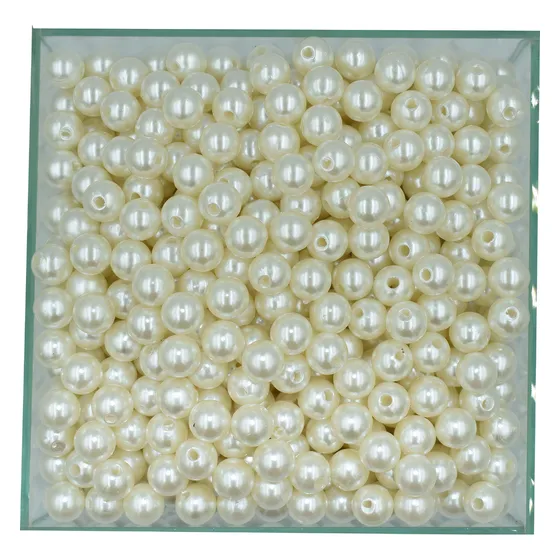 Perola Abs Inteira 8mm C furo 1000 Und 250g Cor Creme E-NVK