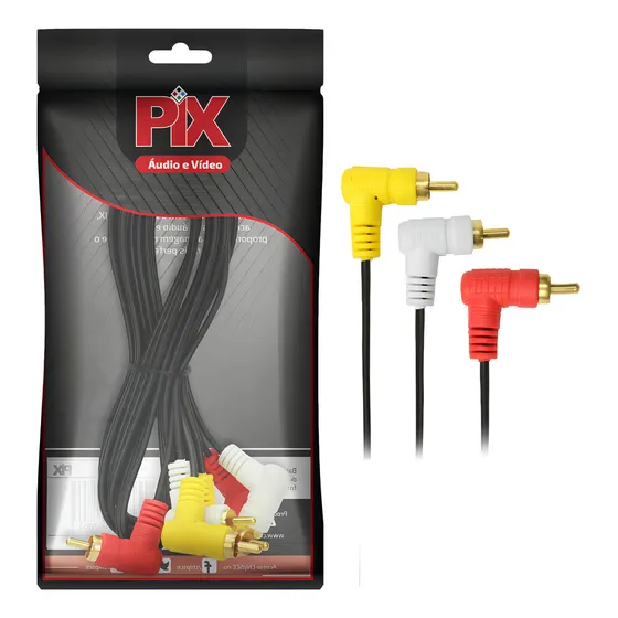Cabo 3+3 Rca Áudio Vídeo 1,8 Metros Gold 24k Plug 90 Graus